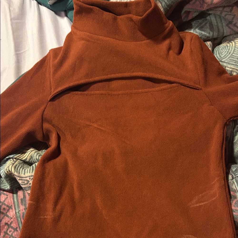 Elegant Rust Cowl Neck Sweater